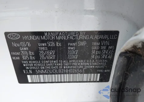 2017 Hyundai Santa Fe Sport 2.4L из США, поврежденный, VIN 5NMZUDLB2HH026563